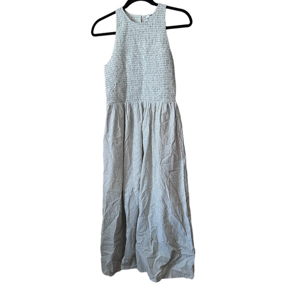 madewell the melody smocked midi dress pistachio stripe np125 women small - Picture 2 of 8